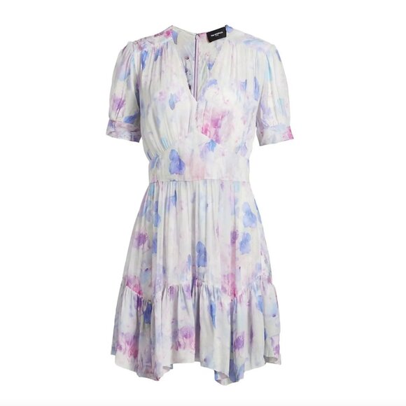 NWT The Kooples Short Sleeve Floral Printed Frill Handkerchief Dress - Picture 2 of 5